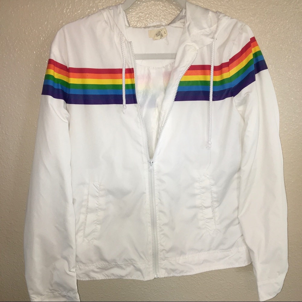 MM11 - White Rainbow Zip Up Windbreaker